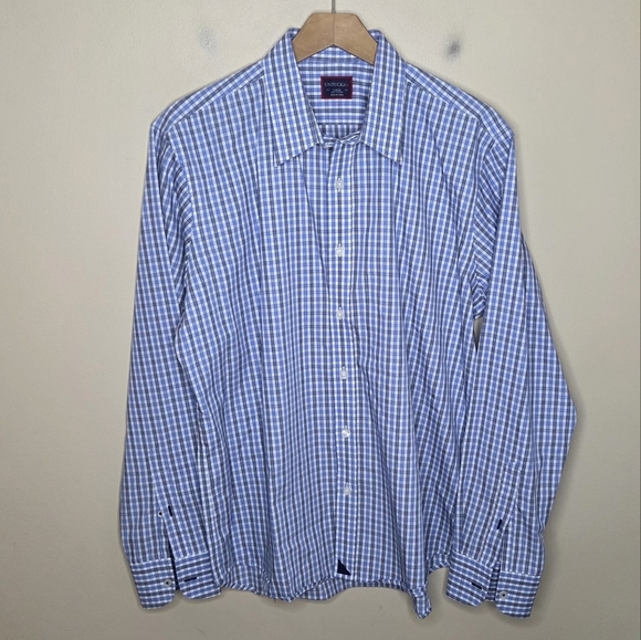 Untuckit | Blue Gray White Plaid Button Front Shirt Size Large - Picture 1 of 4